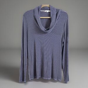 Anthropologie Pure + Good Striped Blue Cowl Neck Long Sleeve Shirt Sz XL - SOFT
